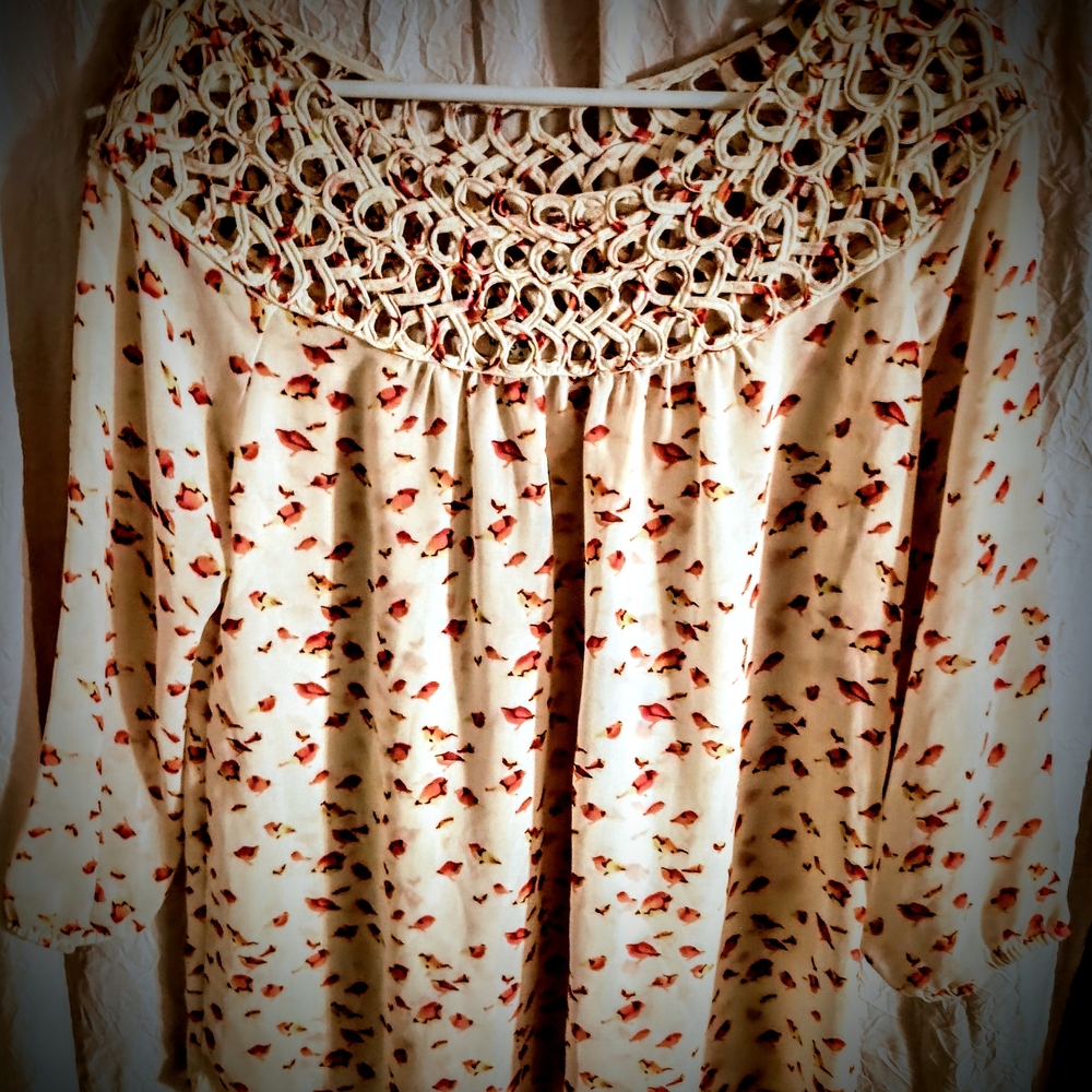 Umgee Cream Blouse with Floral Accents